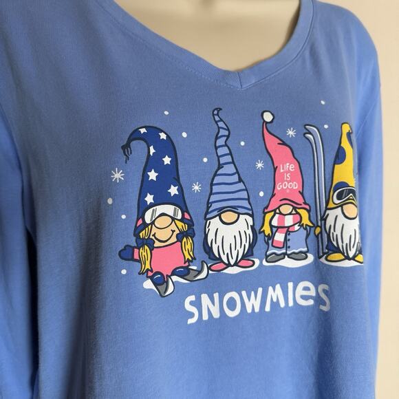 Life is Good Blue Crusher T Size Women’s Large V Neck “Snowmies”, L Slv. EUC - Picture 3 of 10